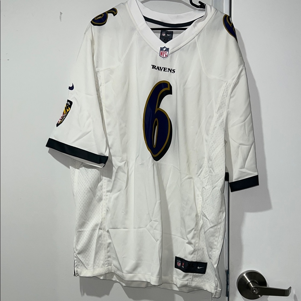 Nike Men's White and Purple Ravens Jersey